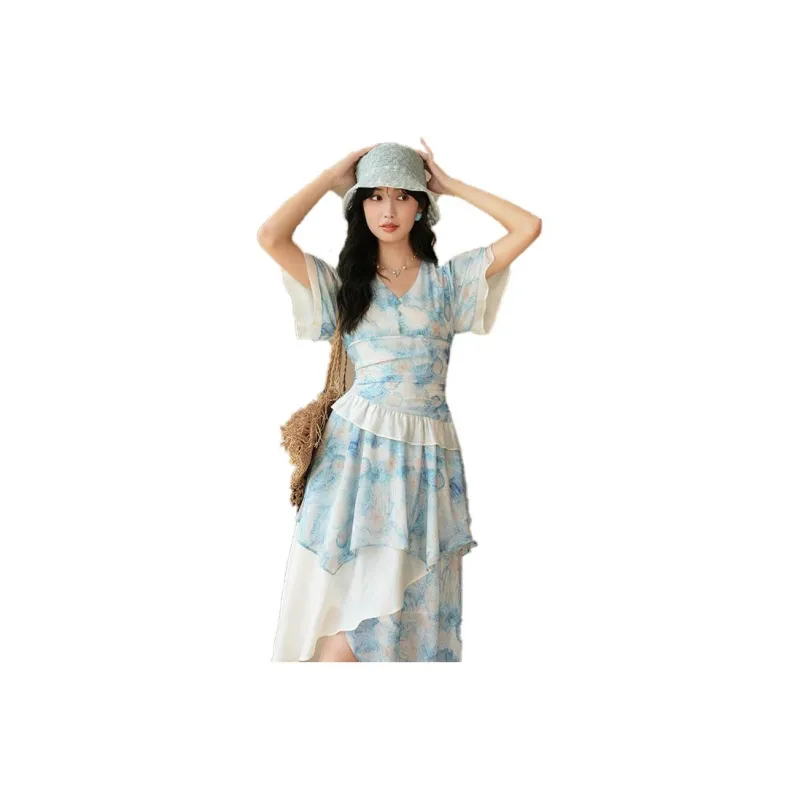 MISHOW Short-Sleeved Dresses Women's Star Cloud Blue-0
