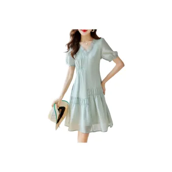Still Quiet Short Sleeved Dresses Women's Light Green
