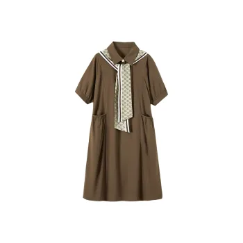 TOUCH Short-Sleeved Dresses Women's Coffee+Dark Coffee Letter Shawl