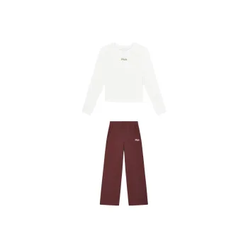 FILA Casual Suits Women's Cloud White Top+Brew Burgundy Pants