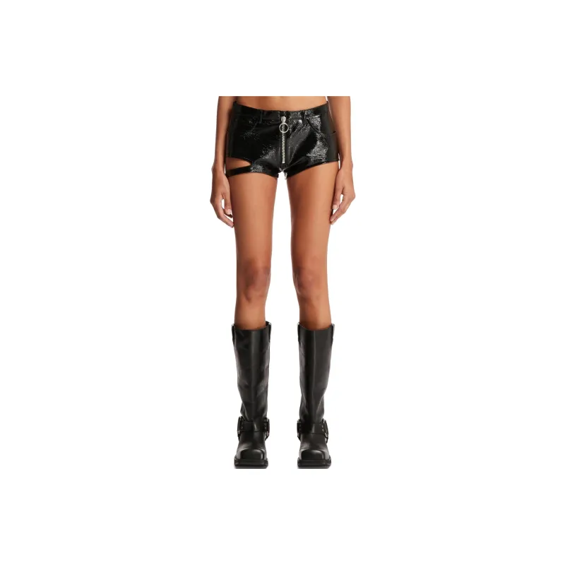 Courrèges Buckle Zipped Vinyl Mini Short 'Black'-0
