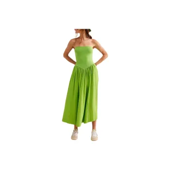 FREE PEOPLE Onda Drop-Waist Tube Midi Sleeveless Dress Women's Bright Lime/Bright Lemon