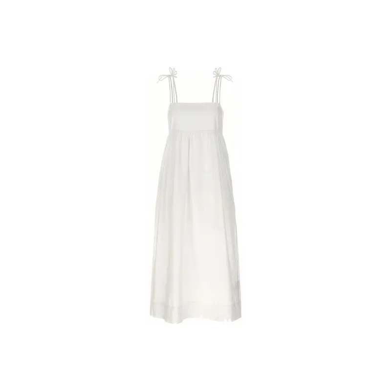 GANNI Square Neck Poplin String Midi Dress-0