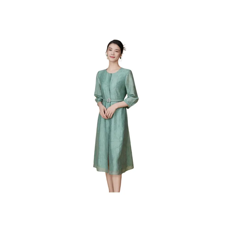 BBLLUUEE Long Sleeved Dress Women's Teal Green-0