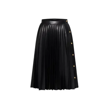 LOUIS VUITTON Pleated Leather Midi Skirt