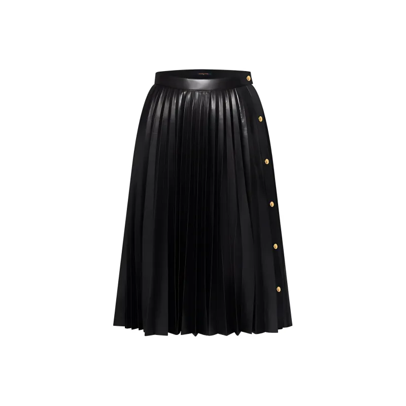 LOUIS VUITTON Pleated Leather Midi Skirt-0