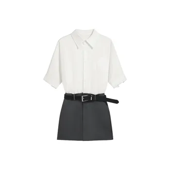 SECFLY OFFICIAL Short Sleeved Dress Women's White & Gray