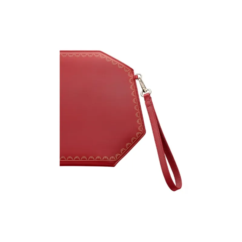 CARTIER GUIRLANDE Cow Leather Clutch Medium Size Women's Red-4