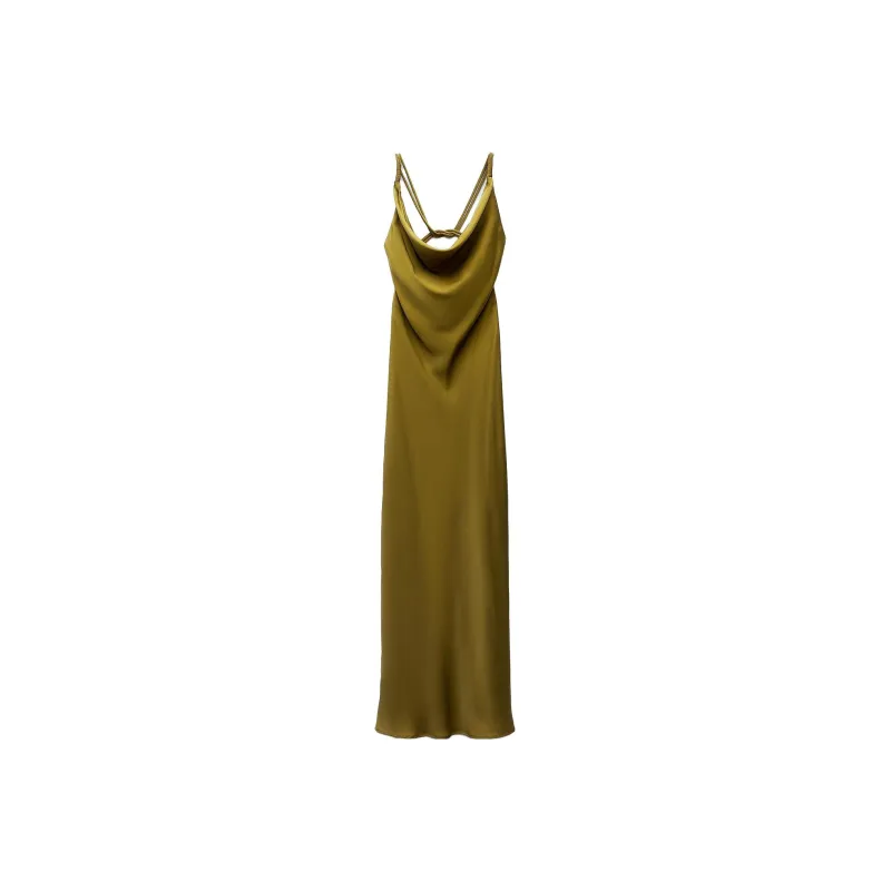 ZARA Slip Dresses Women's Olive Green-0