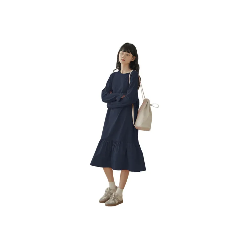 【dme】 Long Sleeved Dresses Women's Navy Blue-0