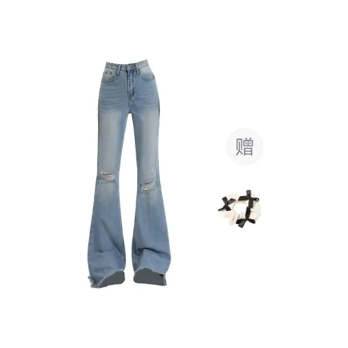 CPAURA Jeans Women's Light Blue+Bowknot Hair Tie Comes With