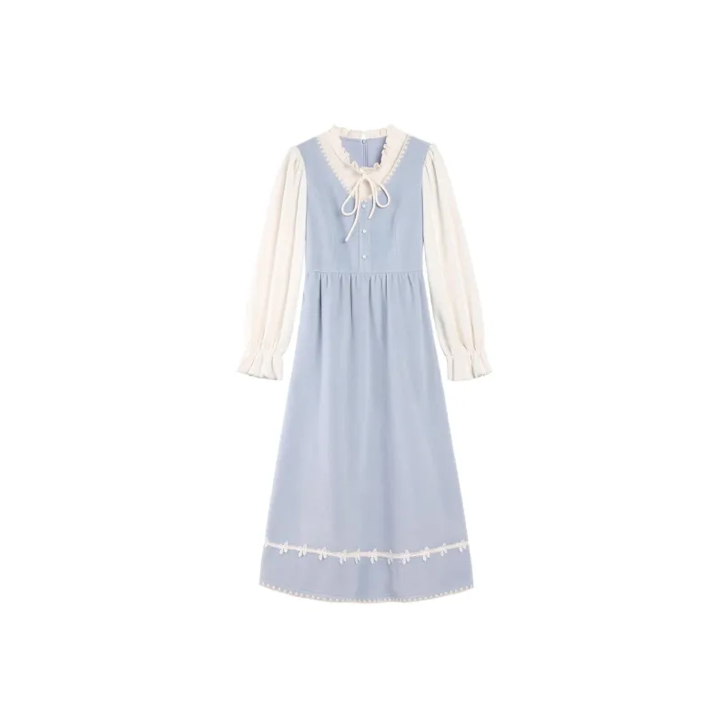 Alxnan Long Sleeved Dresses Women's Light Blue-0