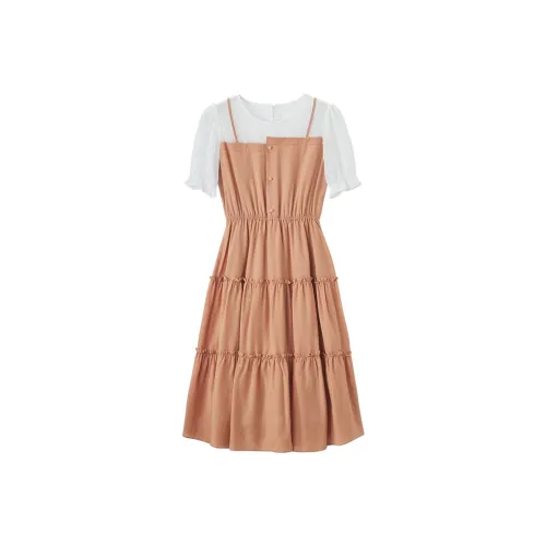XIANGYING Short Sleeved Dresses Women's Orange