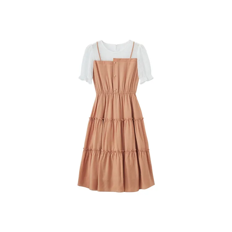 XIANGYING Short Sleeved Dress Women's Orange-0