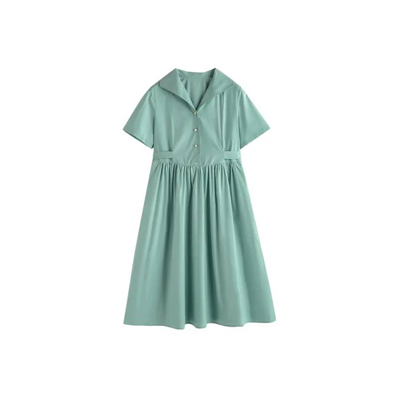 Initial Language Short Sleeved Dresses Women's-1