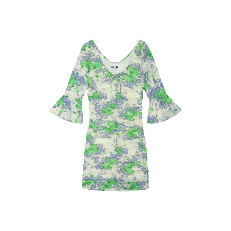 GANNI Floral print Ruched Minidress-0