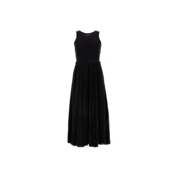 Balenciaga Allover Logo Tank Top Pleated Dress