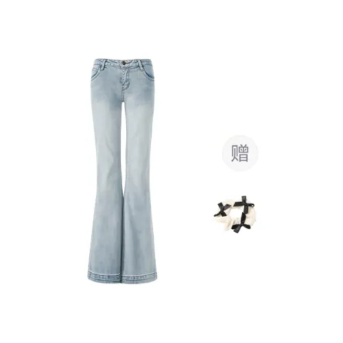 CPAURA Jeans Women's Light Blue+Bowknot Hair Tie Comes With