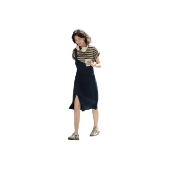 【dme】 SS24 Short-Sleeved Dresses Women's Deep Navy Blue