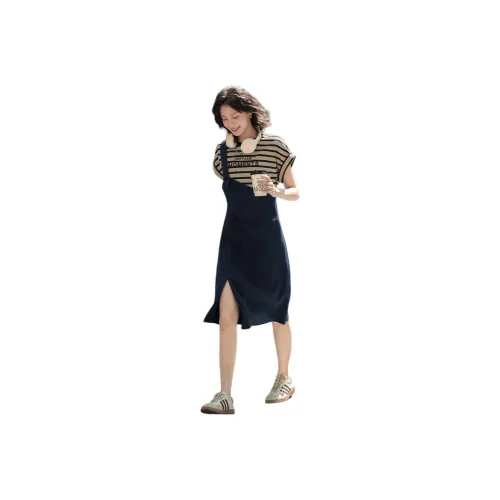 【dme】 SS24 Short-Sleeved Dresses Women's Deep Navy Blue