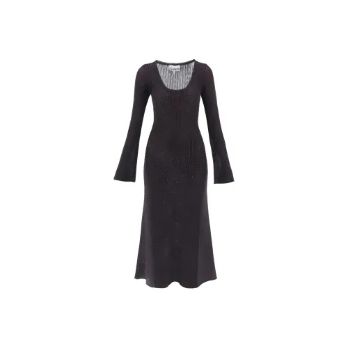 GANNI Metallic Ribbed Long Sleeved Maxi Dress