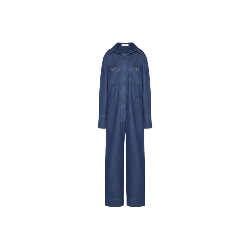 Valentino Chambray Denim Jumpsuit Women's Blue-0
