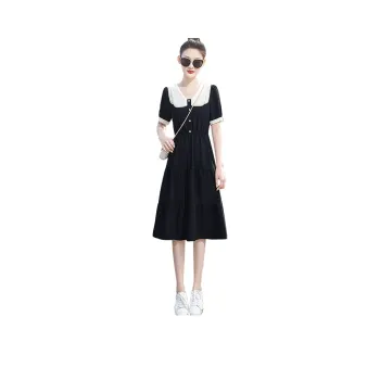 Cypress House Short Sleeved Dress Women's Black With Beige Collar