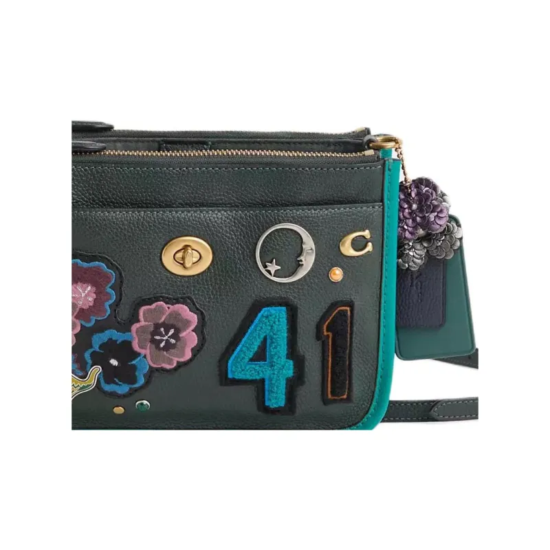 COACH Turnlock Polished Pebbled Leather Crossbody Bag, Shoulder Bag Small Size Women's Green-3