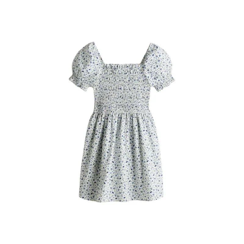 H&M Short Sleeved Dress Women's White/Blue Floral-0