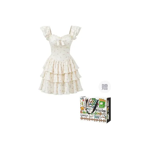 ZVJH Short Sleeved Dress Women's Apricot