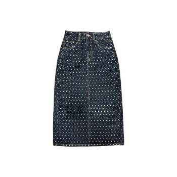 Wen Shan Denim Long Skirt Women's Nostalgic Blue