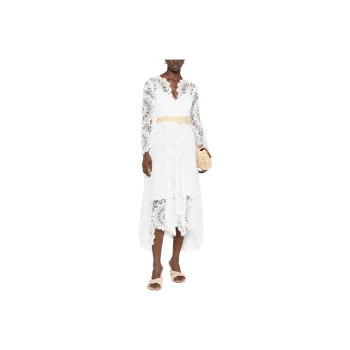 Zimmermann Chintz Doily-Lace Belted Midi Dress