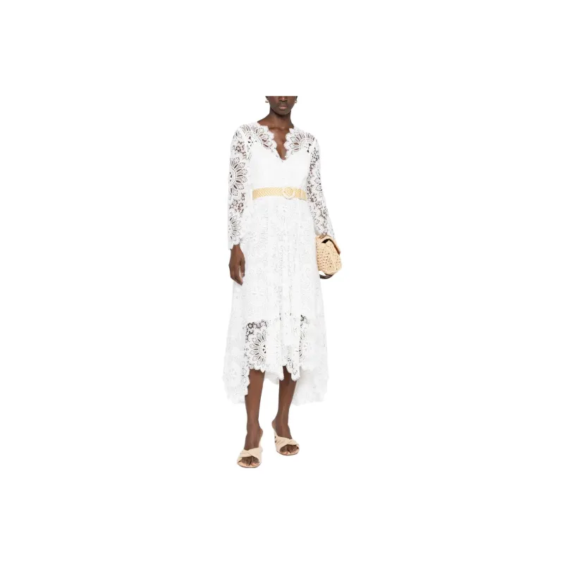 Zimmermann Chintz Doily-Lace Belted Midi Dress-0