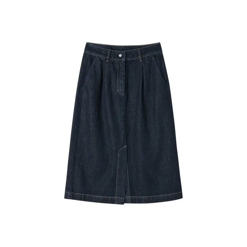 Skechers Yazhuan Series Denim Long Skirts Women's Dark Blue-0