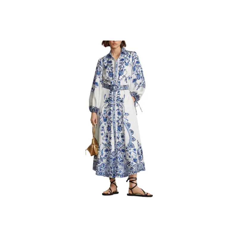 Polo Ralph Lauren Long-Sleeved Dresses Women's Blue White-0