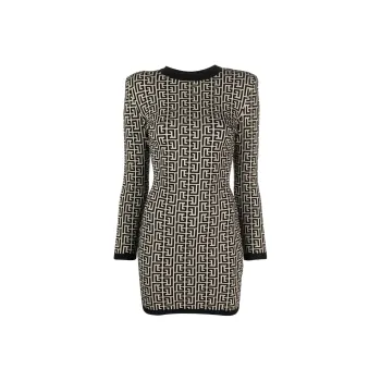 BALMAIN Monogram print Wool blend Dress