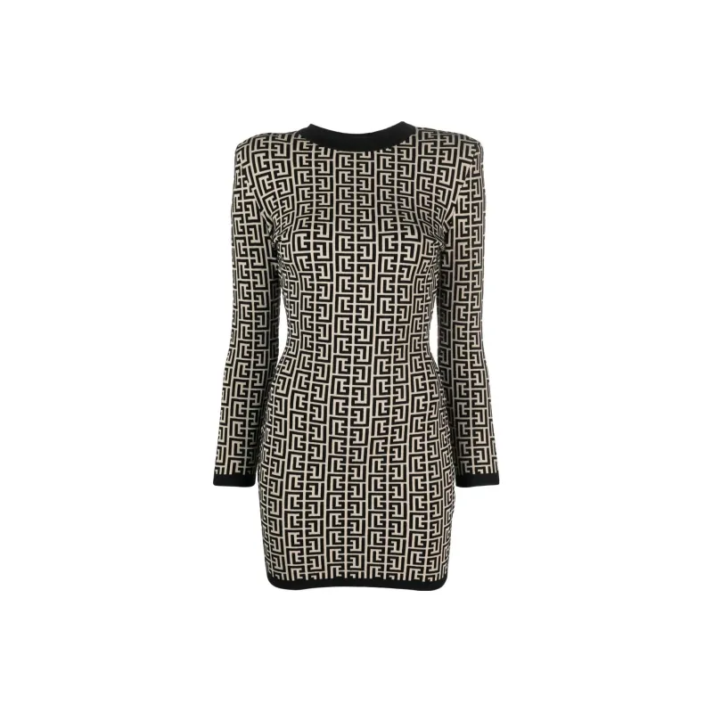 BALMAIN Monogram print Wool blend Dress-0