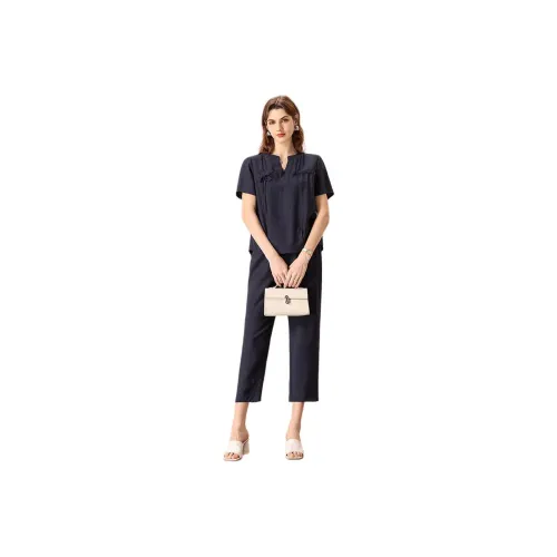FENHONGMALI Casual Suit Women's Navy Blue