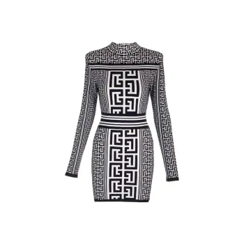 BALMAIN Monogram Knitted Mini Dress