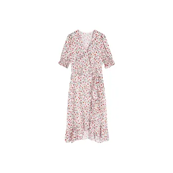 Famanxuan Short Sleeved Dress Women's Sharon Flower Sea