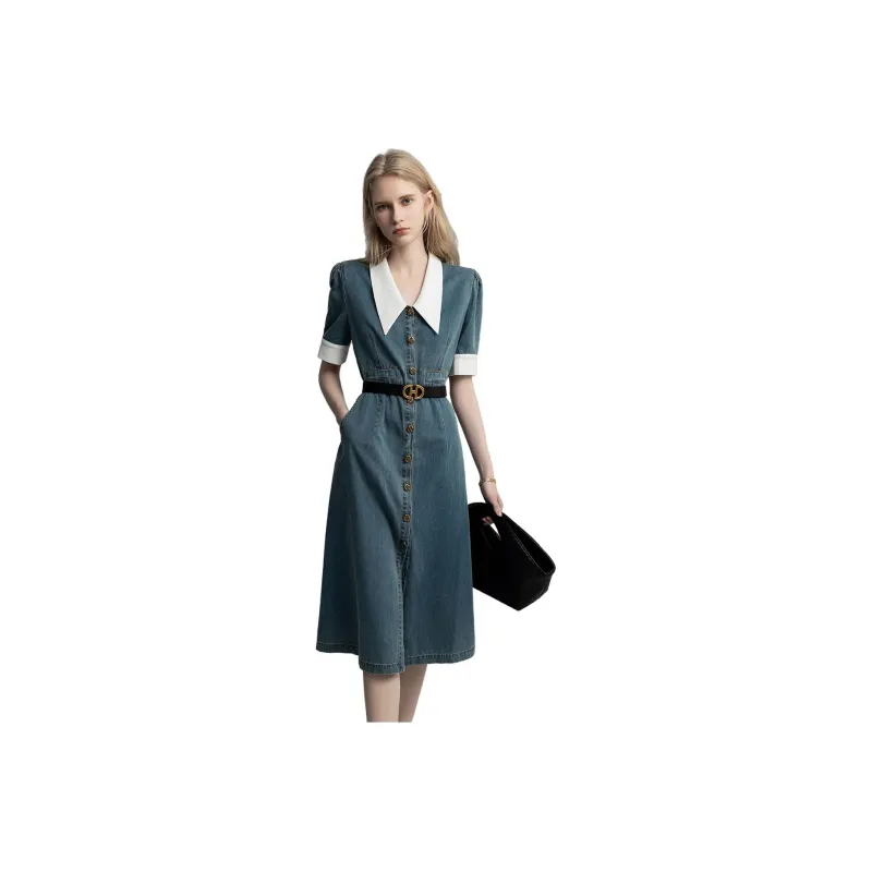 Dme Short Sleeved Dresses Women's Light Denim Blue-0