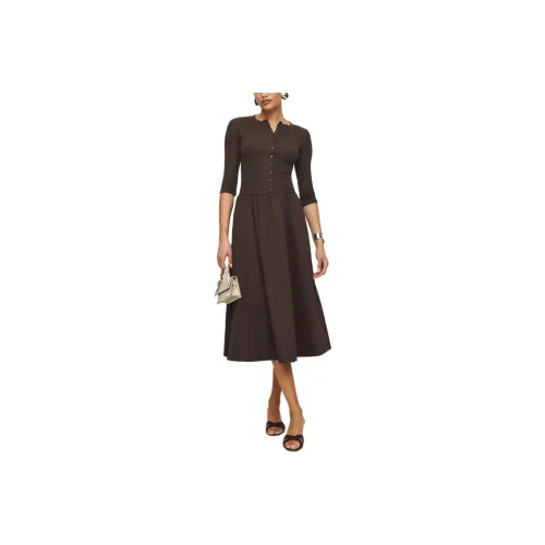REFORMATION Luka Knit Dress Long-Sleeved Dresses Women's Chocolate Brown