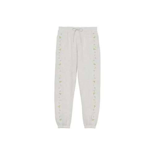 Victoria's Secret PINK IVY FLEECE SLIM SWEATPANTS/HSGF Knitted Sports Pants Women's Heather Lime Gray Floral