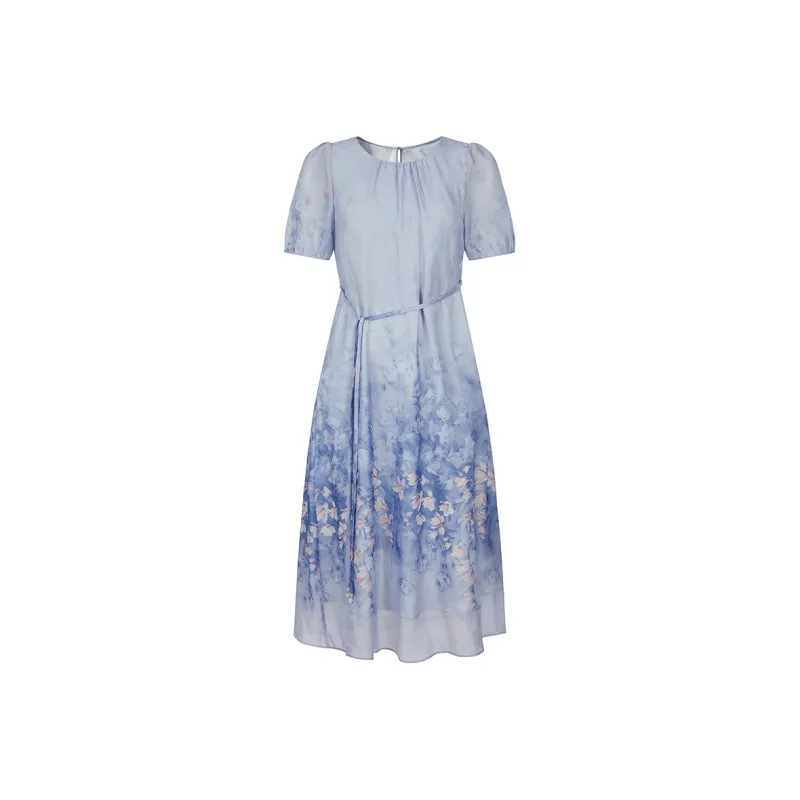 JZ. ANNAKRO Short Sleeved Dress Women's Flower Violet Blue-0