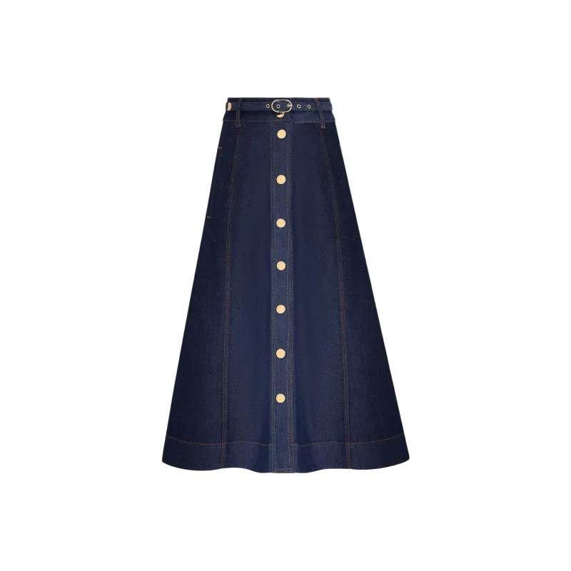 Zimmermann SS25 Denim Long Skirt Women's Ink Blue-0