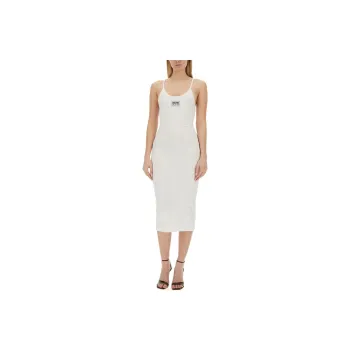 MOSCHINO Jeans Logo Patch Sleeveless Ribbed Midi Dress