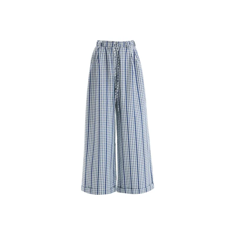 YINLEI Jeans Women's Blue Plaid-0