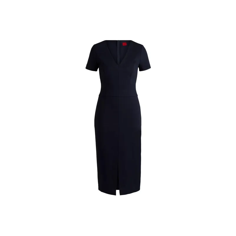 HUGO BOSS V-Neck Jersey Dress With Front Slit Short-Sleeved Dresses Women's Blue-0