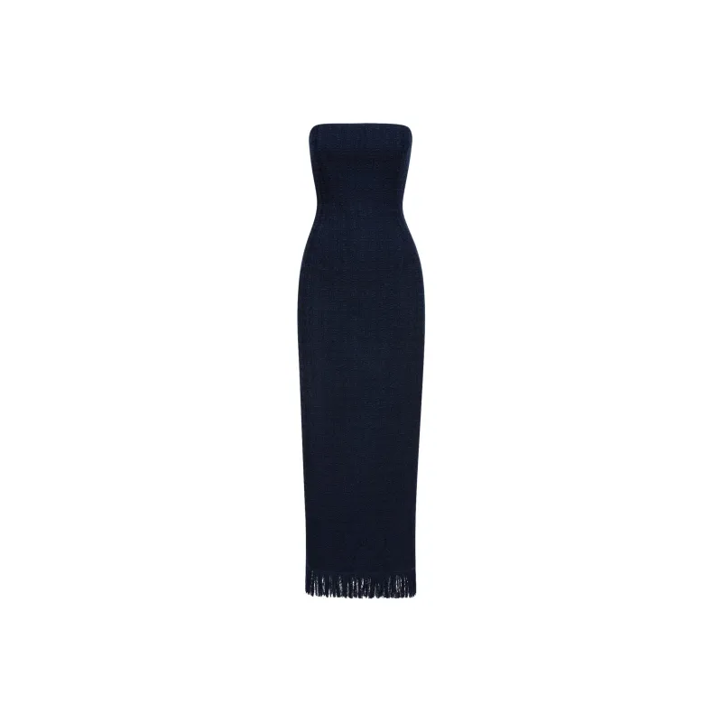 Oscar De La Renta Strapless Tweed Midi Dress-0