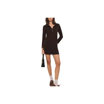 REFORMATION Luell Regenerative Merino Polo Mini Dress Long-Sleeved Dresses Women's Brown Black